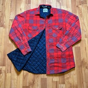 Vintage Gorpcore Saugatuck Mens Quilted Flannel Shirt Jacket XL Red Plaid